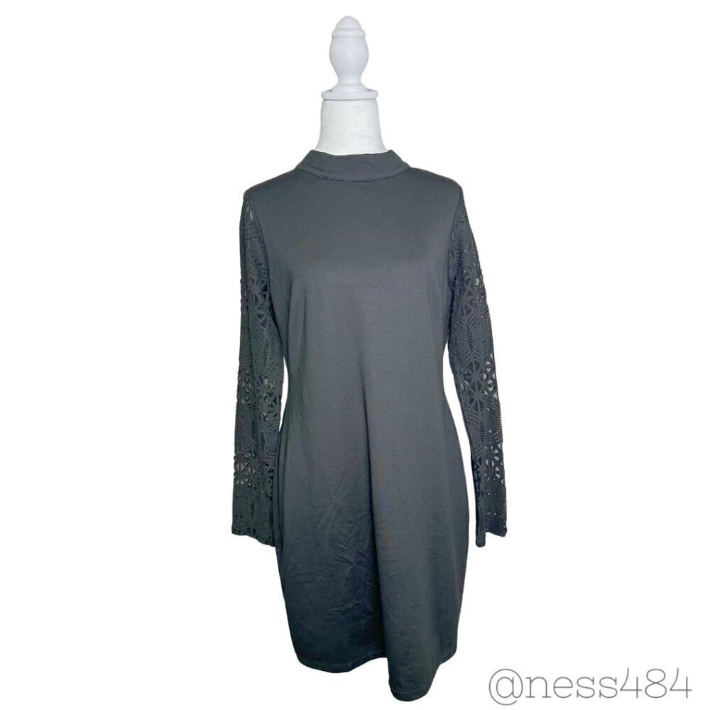 Lulus Mock Neck‎ Lace Sleeve Black Sheath Dress XL